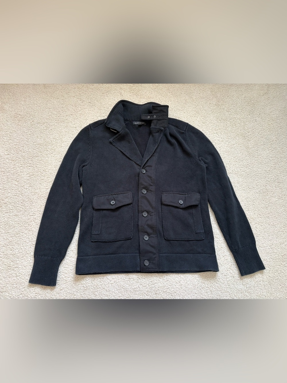 Banana Republic black knit utility sweater jacket sz M submariner fisherman